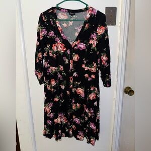 Torrid Black and Pink Floral Long Sleeve Dress